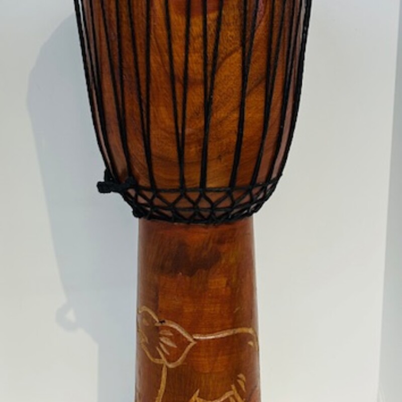 Elephant Carved Wood Drum
Brown White Black Size: 9 x 23.5H