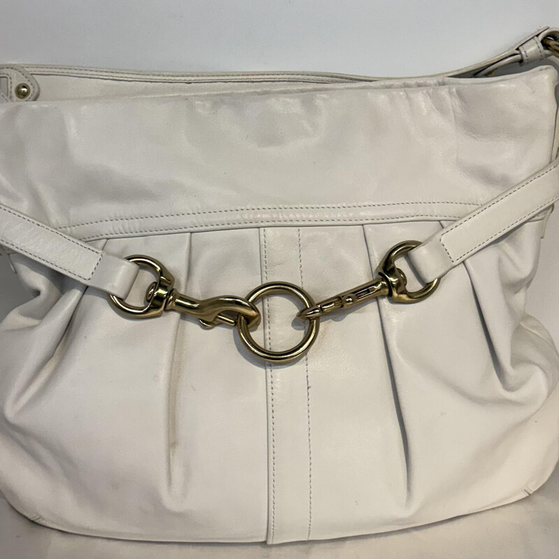 Coach Belted Hampton Shoulderbag
 White and Gold
Size: 13x12H