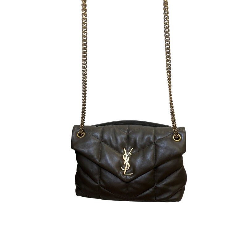YSL Lou Puffer Medium Light Musk<br />
<br />
Code: GUE577470323<br />
<br />
Dimensions:<br />
13W x 9H x 5D.<br />
<br />
In excellent condition.<br />
<br />
Comes with the original dust bag. No box.