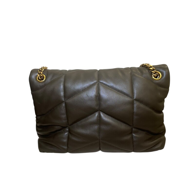 YSL Lou Puffer Medium Light Musk<br />
<br />
Code: GUE577470323<br />
<br />
Dimensions:<br />
13W x 9H x 5D.<br />
<br />
In excellent condition.<br />
<br />
Comes with the original dust bag. No box.