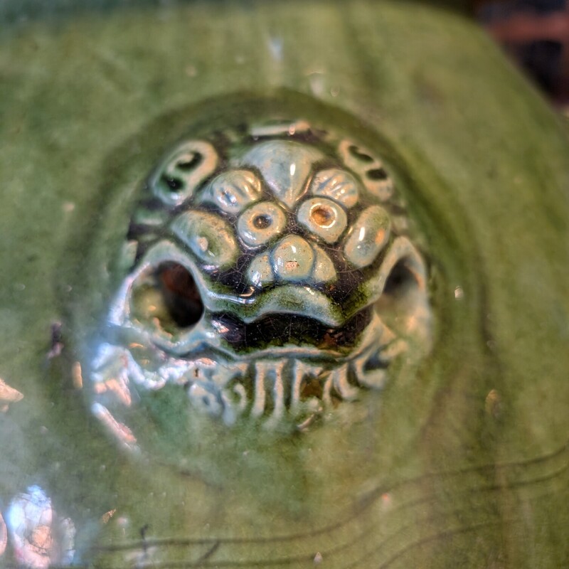 Antique Martaban Jar Chinese Green Dragon<br />
18w x 22h