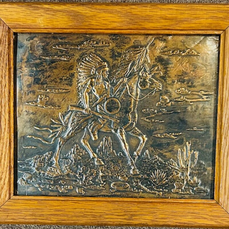 Copper Chief Riding Horse
Copper Relief Etching in Oak Brown Frame
Size: 12x10H
Vintage Western Americana Piece