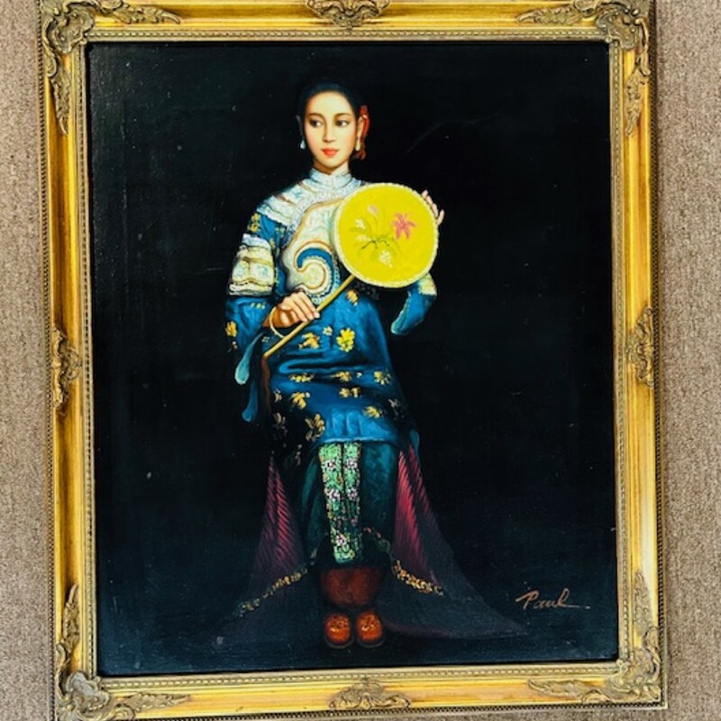 Yifei Chen Female Musician Oil Painting in Ornate Frame
Blue Yellow Red Black Size: 23 x 28H