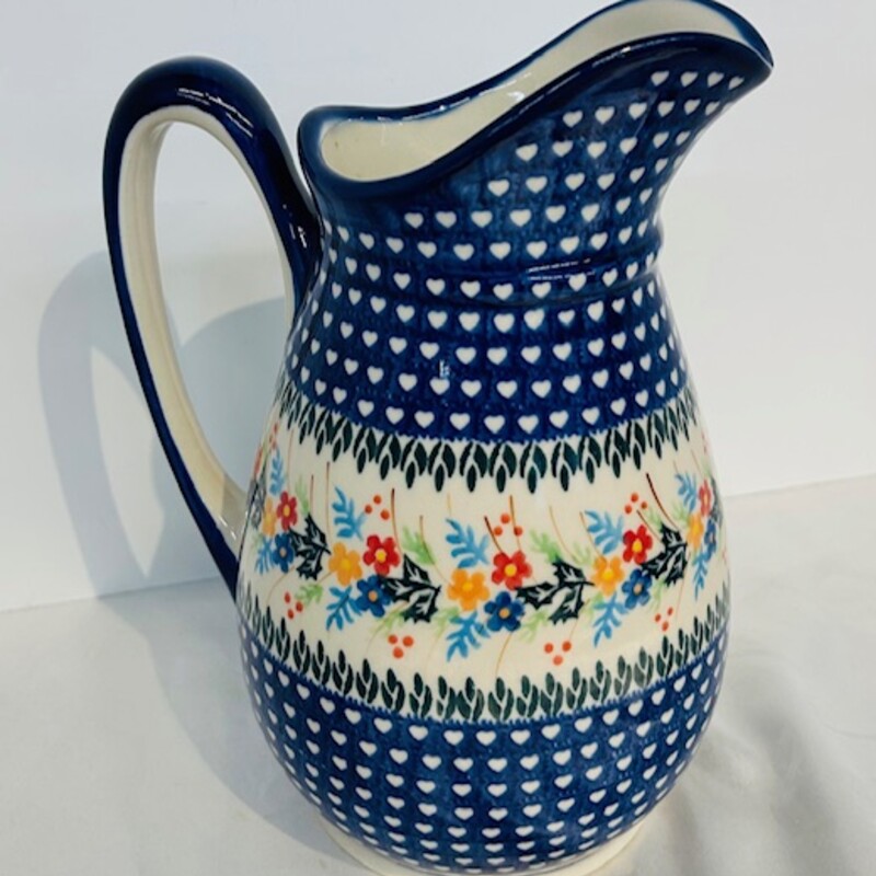 Polish Pottery Kalich Unikat Pitcher
Blue Cream Multicolor Size: 7 x 9H