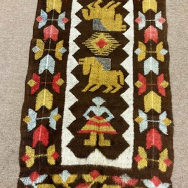 Wool Turkish Runner
Brown Gold Red Woven Wool
Size: 27x78L