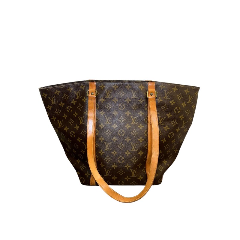 Louis Vuitton Sac Shopping Tote Monogram

Dimenisons:
Base length: 10 in
Width: 5.5 in
Height: 13 in
Drop: 12.5 in
Longest length : 20 in

In good condition. Light vintage odor to interior. Wear to leather and interior.

Does not come with the original dust bag or box.