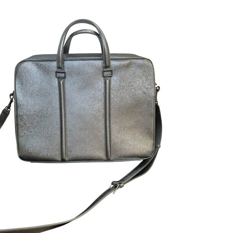 Celine Macadam Briefcase Silver<br />
<br />
Code: U-MA-0179<br />
<br />
Dimensions:<br />
13.75inL x 9.75inHx2inW<br />
<br />
In excellent condition.<br />
<br />
Comes with the original dust bag. No box.