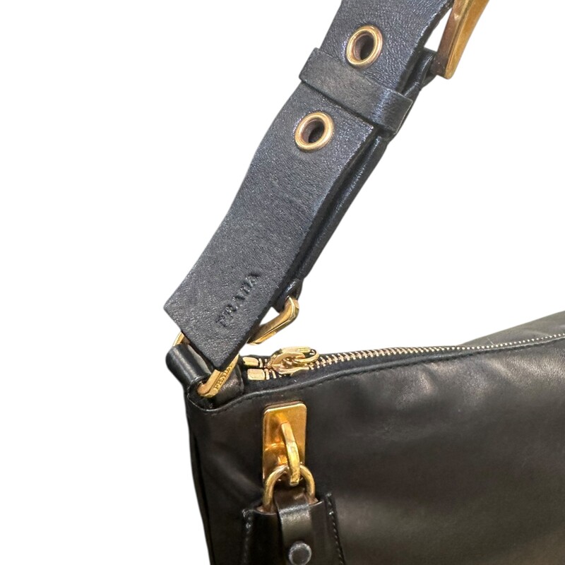 Prada Fiocco Shoulder Black Leather Bag<br />
<br />
Factory Code: 50<br />
<br />
Dimensions:<br />
12.75in x 7in<br />
<br />
In very good condition. Light scuffing to the leather.<br />
<br />
Does not come with the original dust bag or box.