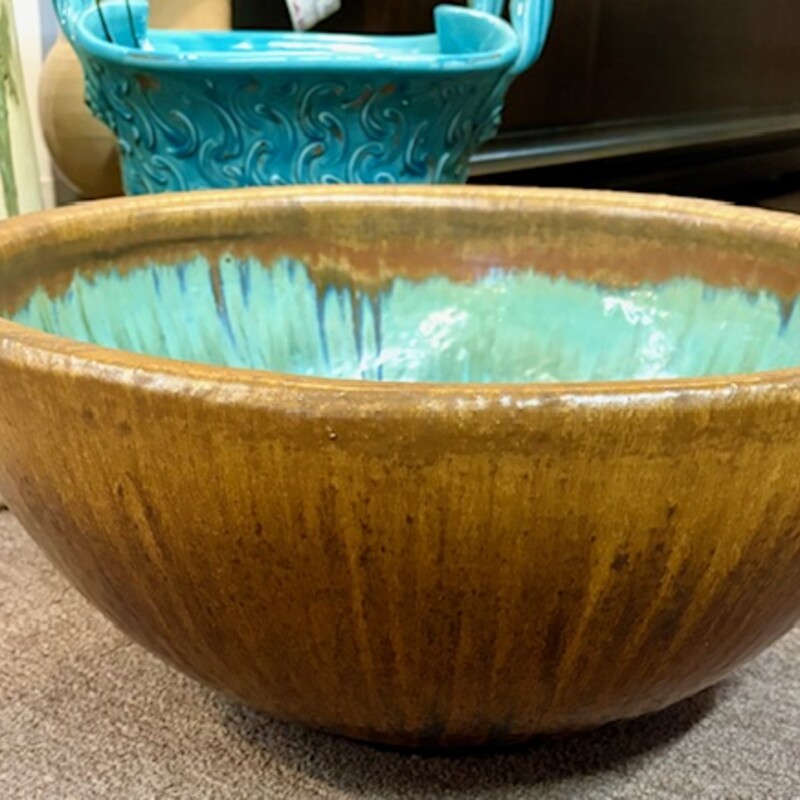 Artisan Inside Drip Bowl
Teal Brown Light Green Pottery
Size: 20x9H