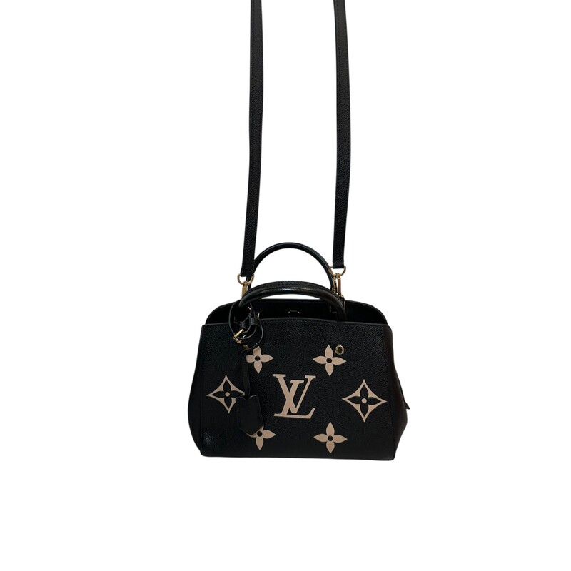 Louis Vuitton Montaigne BiColor BB<br />
<br />
Date Code: chipped<br />
<br />
Dimensions:<br />
9.5W x 8H x 2D<br />
<br />
In very good condition. Light wear to the interior.<br />
<br />
Comes with the original dust bag. No box.