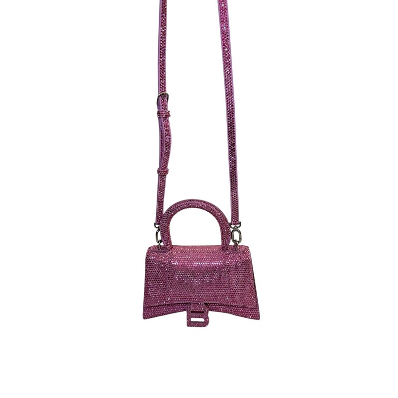 Balenciaga Hourglass XS Hangbag Pink Crystal<br />
<br />
Dimensions:<br />
5.1H 7.4W 3.1D<br />
<br />
In excellent condition.<br />
<br />
Does not come with the original dust bag or box.