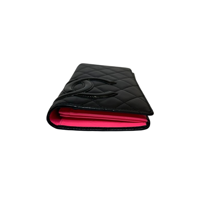 Chanel Cambon Leather Long Black Wallet<br />
<br />
Code: 1413****<br />
<br />
Dimensions:<br />
7.25 in H x 4.5 W x 1in<br />
<br />
In very good condition. Light wear to the interior and light corner wear.<br />
<br />
Does not come with the original dust bag or box.