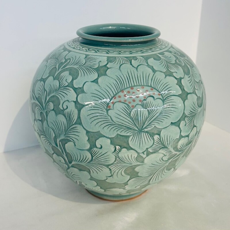 Asian Lotus Celedon Vase