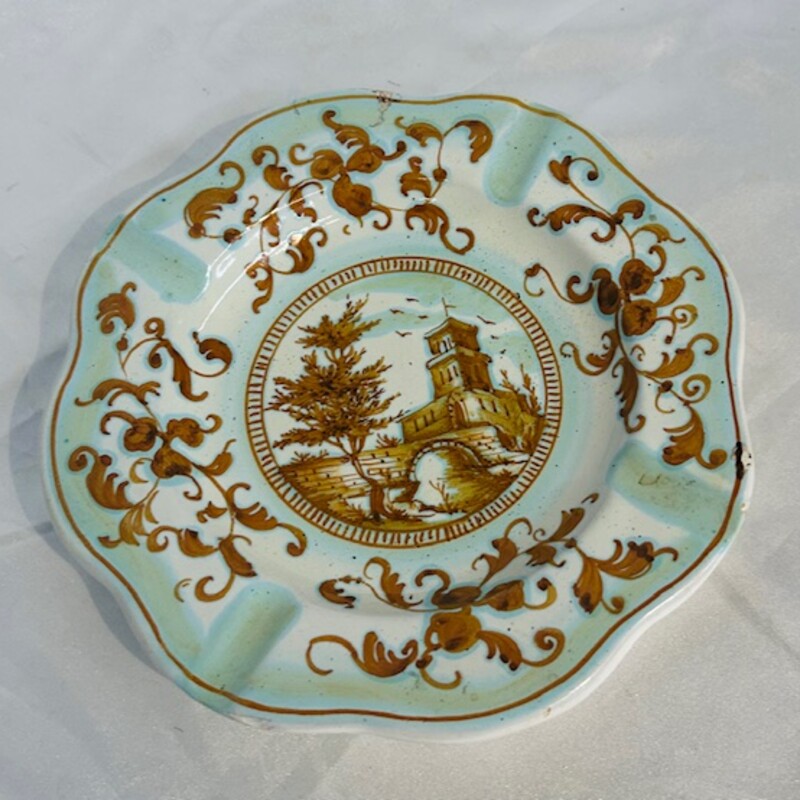 Asian Pagoda Ceramic Ashtray
Blue Orange White Size: 7diameter