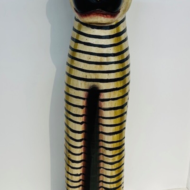 Wood Folk Art Striped Cat