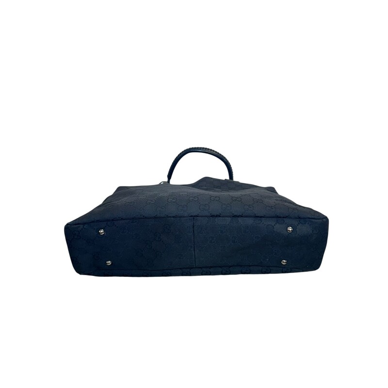 Gucci Black Canvas Monogram Shoulder Bag<br />
<br />
Style Code: 132260 002122<br />
<br />
Dimensions:13 L x 12 H inches<br />
<br />
In very good condition. Some wear on the canvas, corner wear and interior marks.<br />
<br />
Does not come with the original dust bag or box.