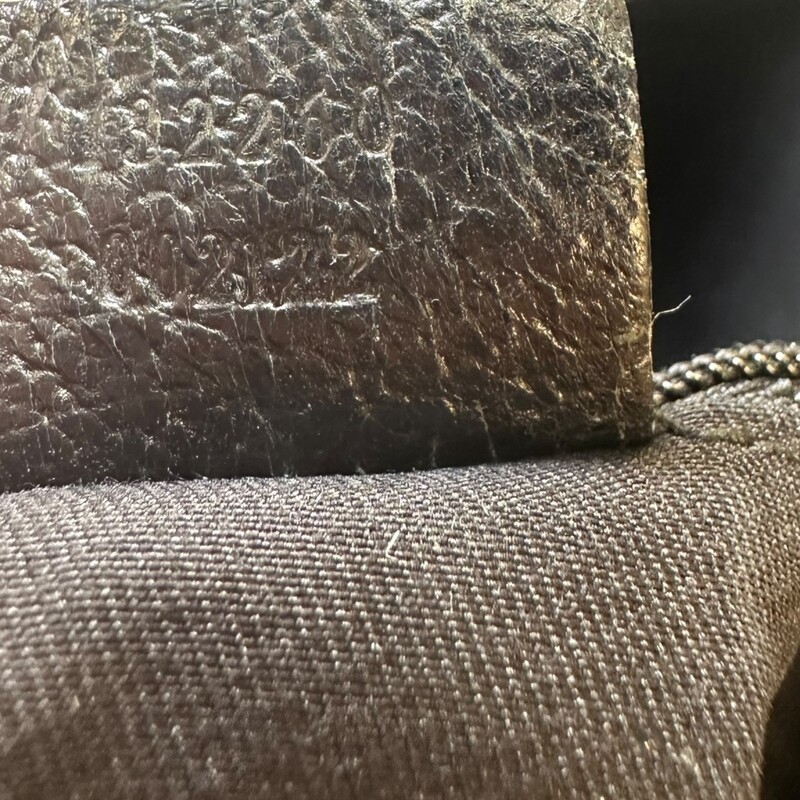 Gucci Black Canvas Monogram Shoulder Bag<br />
<br />
Style Code: 132260 002122<br />
<br />
Dimensions:13 L x 12 H inches<br />
<br />
In very good condition. Some wear on the canvas, corner wear and interior marks.<br />
<br />
Does not come with the original dust bag or box.