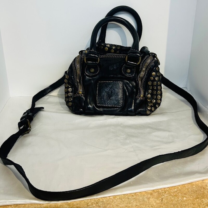Campomaggi Bauletto Studded Crossbody Handbag<br />
Black Gold Size: 8 x 5.5H
