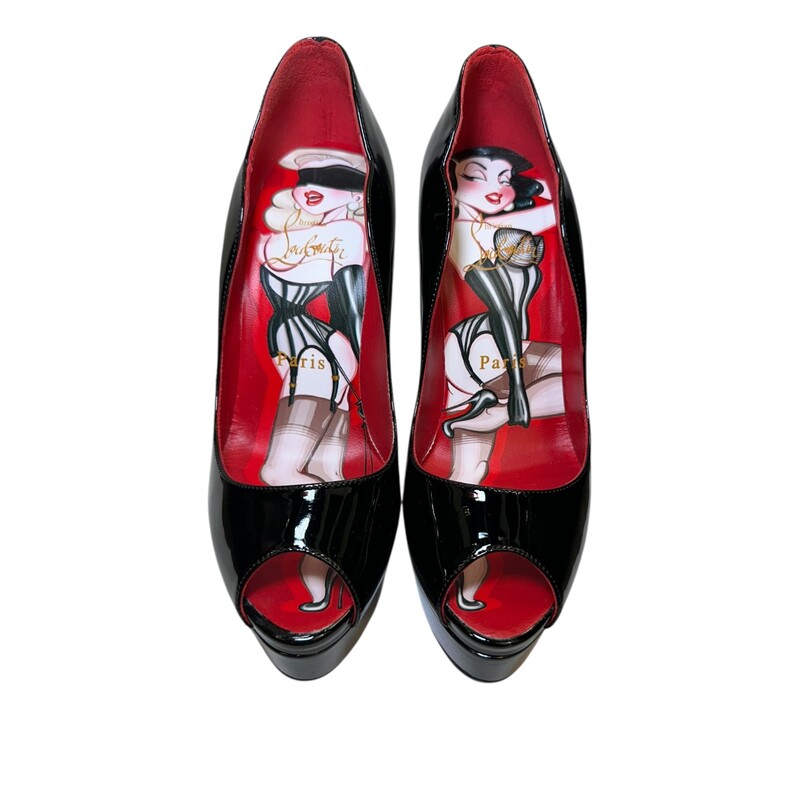 Louboutin Chick Up Pin Up Scalloped Heels<br />
<br />
Size 36<br />
<br />
In excellent condition. Like new<br />
<br />
Comes with the original dust bag and box.