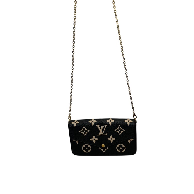 Louis Vuitton Felicie Black BiColor<br />
<br />
Chipped<br />
<br />
Dimensions:<br />
8.3 x 4.7 x 1.2 inches<br />
(Length x Height x Width)<br />
<br />
In very good condition. Light wear to the hardware. Comes with all of the inserts.<br />
<br />
Comes with the original box. No dust bag.