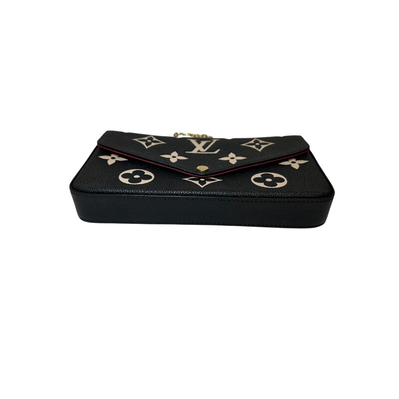 Louis Vuitton Felicie Black BiColor<br />
<br />
Chipped<br />
<br />
Dimensions:<br />
8.3 x 4.7 x 1.2 inches<br />
(Length x Height x Width)<br />
<br />
In very good condition. Light wear to the hardware. Comes with all of the inserts.<br />
<br />
Comes with the original box. No dust bag.