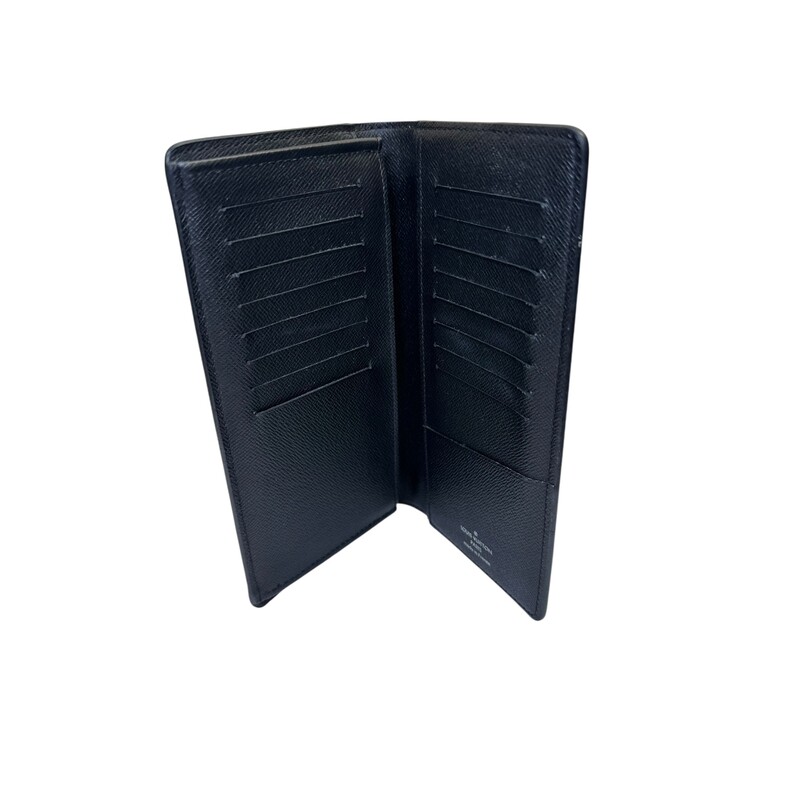 Louis Vuitton Brazza Monogram Eclipse<br />
<br />
Code:<br />
<br />
Dimensions:<br />
3.9 x 7.5 x 0.8 inches<br />
(Length x Height x Width)<br />
<br />
In very good condition. Light wear to the interior.<br />
<br />
Comes with the original dust bag. No box.