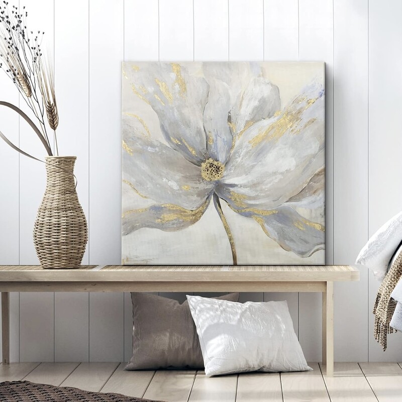 Gold Foil Flower Canvas
White and Gold
 Size: 24x24H