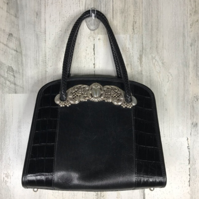 Brighton Chantilly Croc Handbag
Black Brown Silver Size: 9 x 9H