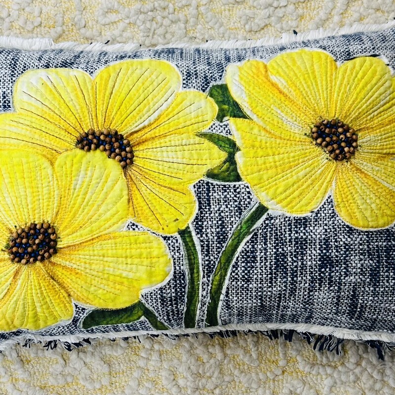 Down Woven Beaded Flowers Pillow
Yellow Blue White Green Size: 25 x 14H
