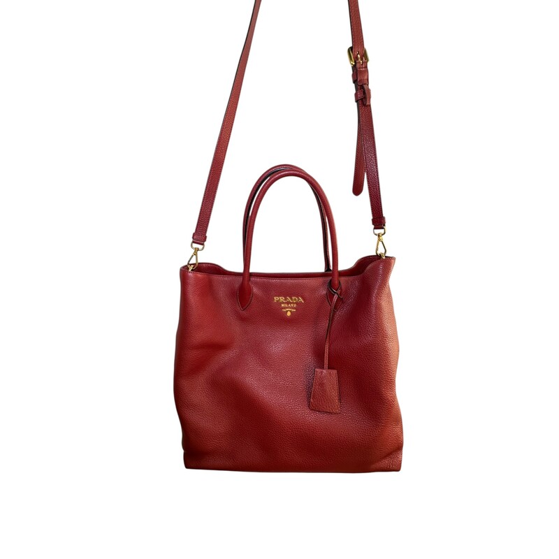 Prada Diano Leather Tote With Long Strap<br />
<br />
Factory Code:158<br />
<br />
Dimensions: 14 L X 13 H inches<br />
<br />
In excellent condition. Very faint scratching on hardware.<br />
<br />
Comes with the original dust bag. No box.