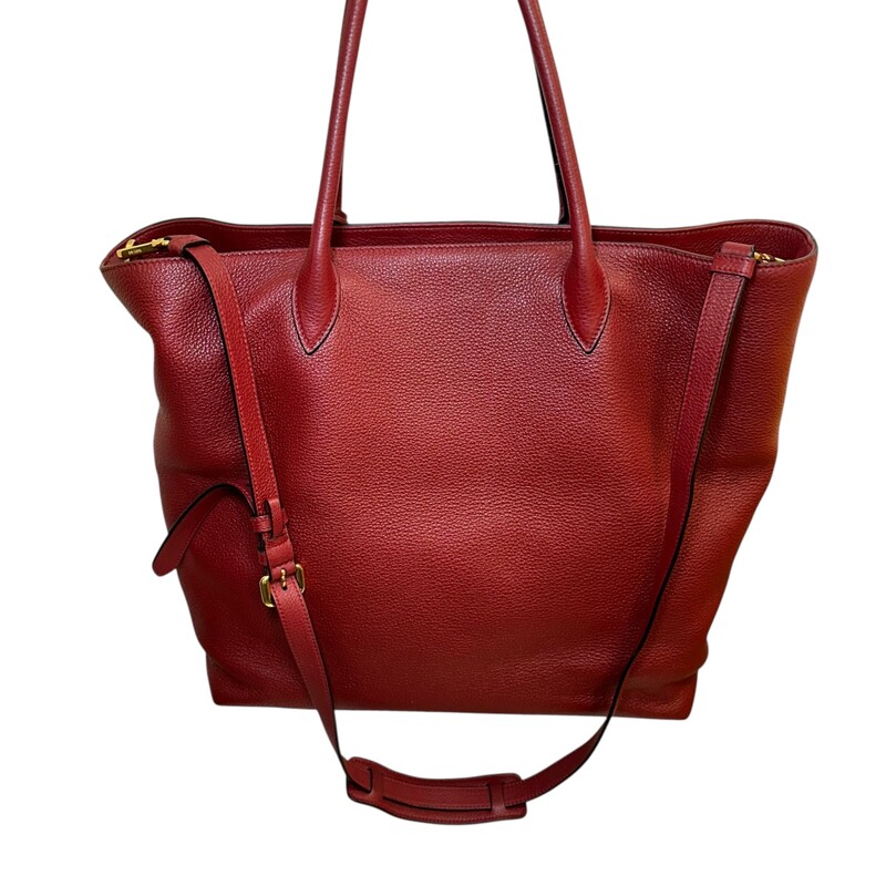 Prada Diano Leather Tote With Long Strap<br />
<br />
Factory Code:158<br />
<br />
Dimensions: 14 L X 13 H inches<br />
<br />
In excellent condition. Very faint scratching on hardware.<br />
<br />
Comes with the original dust bag. No box.