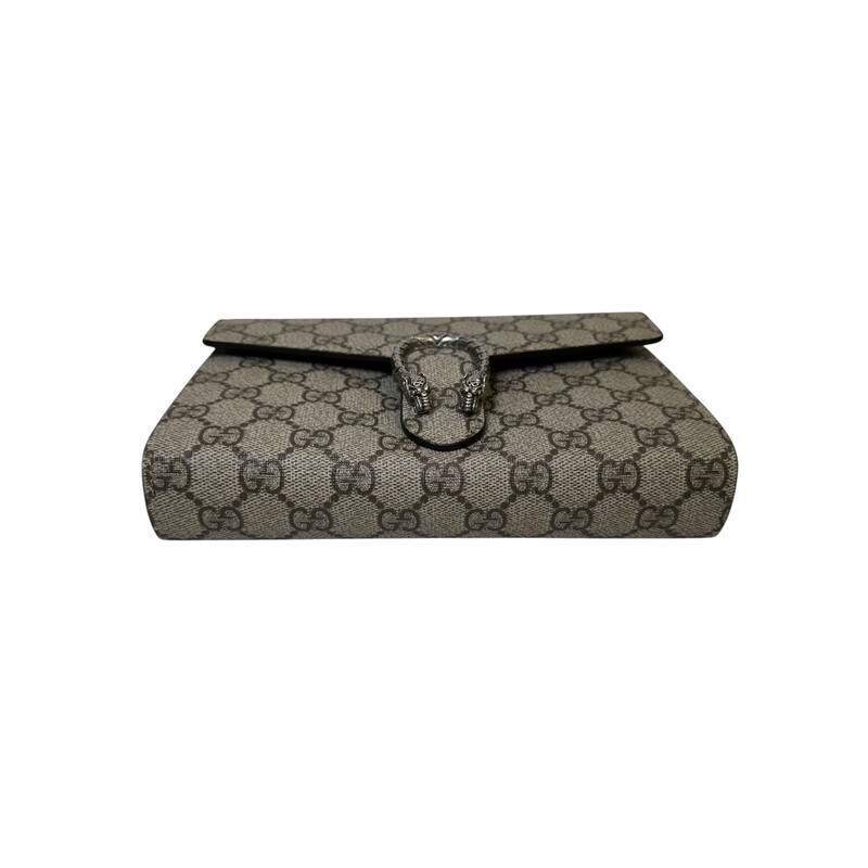 Gucci Dionysus Supreme Wallet On a Chain<br />
<br />
Style Code:401231.493075<br />
<br />
Dimensions: 8 L x 5.5 H inches<br />
<br />
In excellent condition. Like New<br />
<br />
Comes  with the orignal dust bag or box..