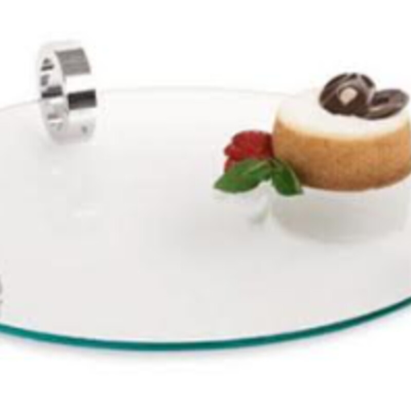 Glass Cake Plate with Accent Spiral Rings
Clear Glass with Silver Rings
Size: 15x3H
Great for appetizers, desserts and more!