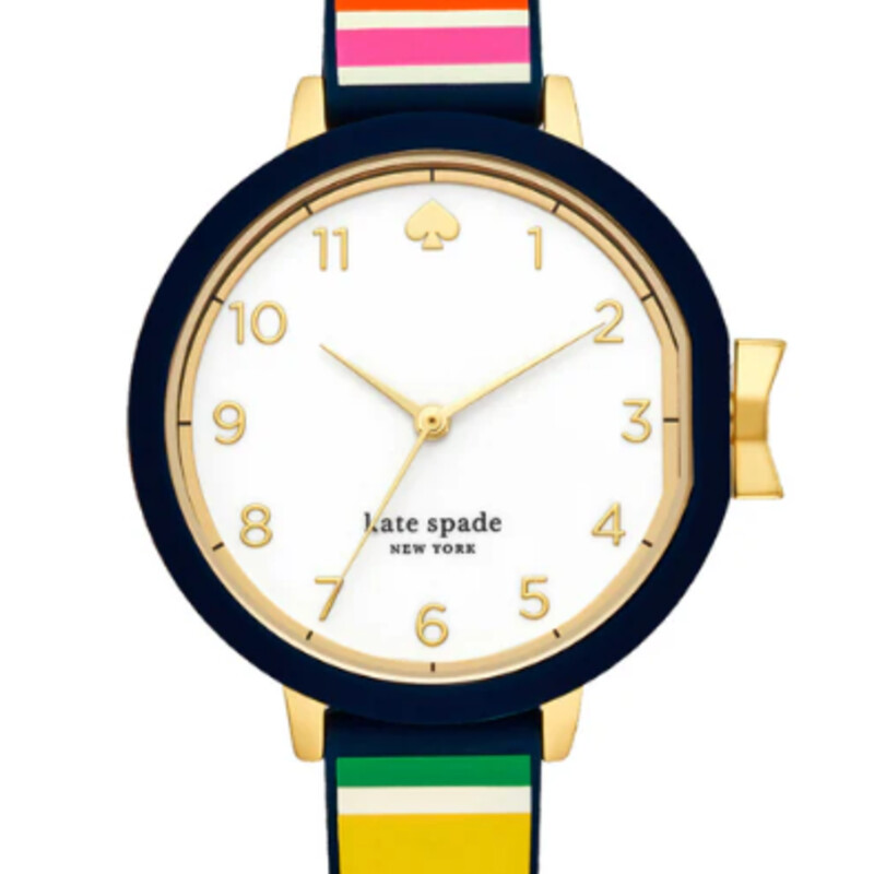 Kate Spade Quartz Watch Stainless Steel
Multi Color Stripe Rubber Band
Size: Medium
Movement: Quartz
Case Width: 34.0 mm
Water Resistance: 30 m (100 feet)
NEW