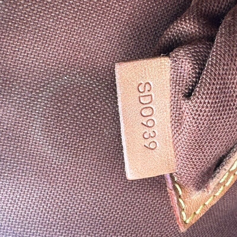 Louis Vuitton Alma Monogram PM<br />
<br />
Date Code:SD0939<br />
<br />
Dimensions: 12L x 9 H x 6 D inches<br />
<br />
In good condition. Some natural patina of the leather. Water marks and sdcratches  on the base of the leather. Some wear on the handles.<br />
<br />
Does not come with original dust bag or box
