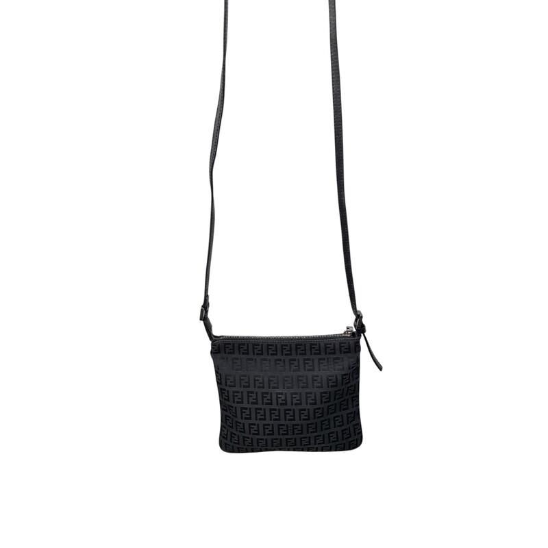 Fendi Zucchino Canvas Black Crossbody<br />
<br />
Dimensions: 8 L x 7.5 inches<br />
<br />
In good condition. Some tarnishing of the hardware and some interior marks.<br />
<br />
Does not come with the original dust bag or box.