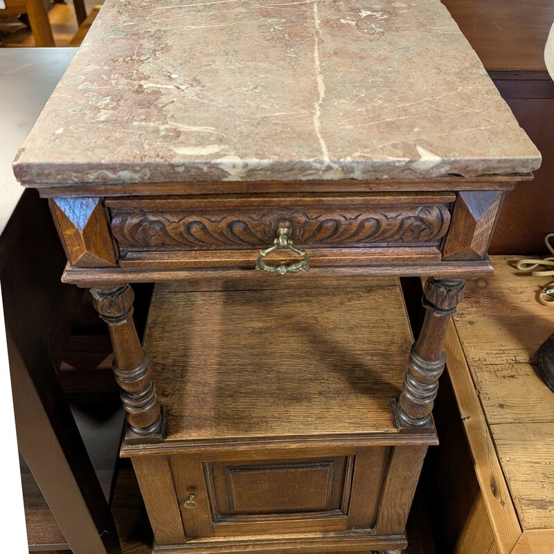 Side Table / Chamber Pot, Antique, Marble Top<br />
17 x 17 x 34h