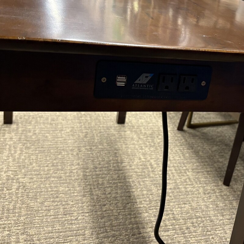 Wood Writing Desk<br />
Dark Brown Wood<br />
Green Felt Lined Divided Drawer<br />
Size: 48x24x29H<br />
Matching Desk Sold Separately