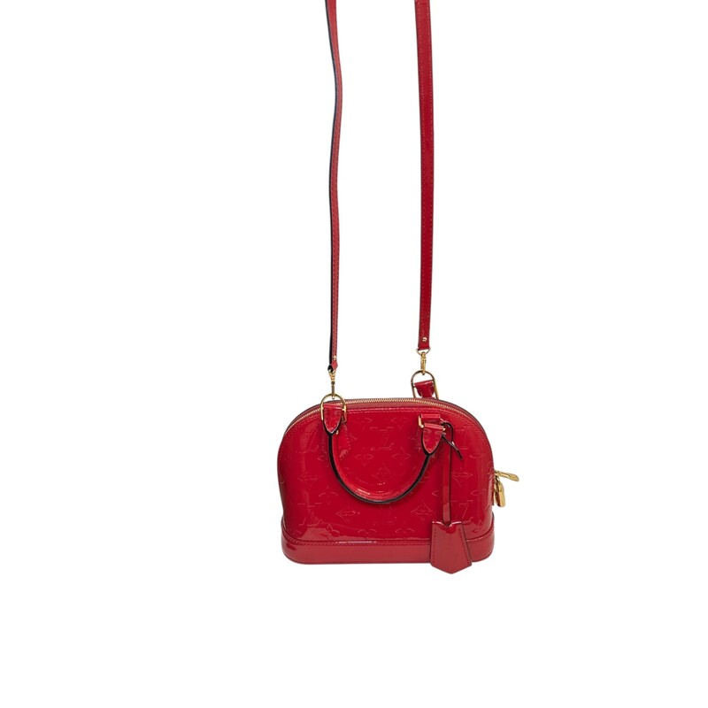 Louis Vuitton Alma BB Fuchsia Pink Vernis<br />
<br />
Date Code:<br />
SD4103<br />
<br />
Dimensions:<br />
9W x 7H x 4.5D<br />
4 handle drop<br />
22 strap drop<br />
<br />
In very good condition. Major stain in the interior side of bag. Comes with the lock and keys.<br />
<br />
Does not come with the original dust bag or box.