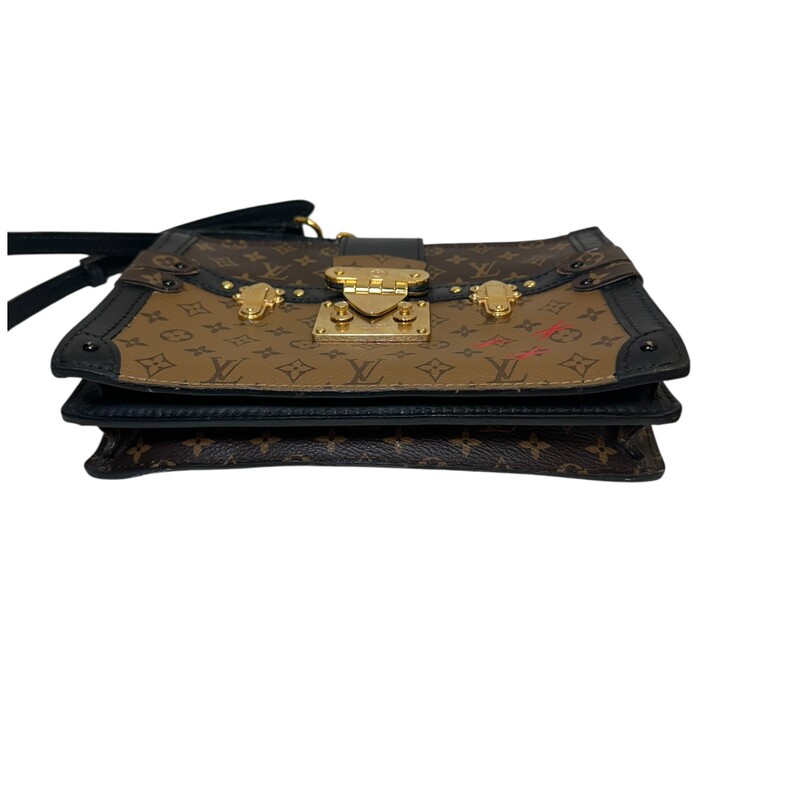 Louis Vuitton Trunk Reverse Clutch Chain Bag<br />
<br />
Date Code: Microchip<br />
<br />
Dimensions: 8.5 L x 5.5 H inches<br />
<br />
In good condition. Some scratching of the hardware and slighty misshapen from wear.<br />
<br />
Does not come witth original dust bag or box.