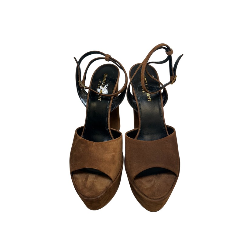 Saint Laurent Jodie Platform Sandals Color: Land<br />
<br />
Size: 38.5<br />
<br />
Code: SV701788<br />
<br />
In very good condition. Light wear to the suede.<br />
<br />
Does not come with the original dust bag or box.