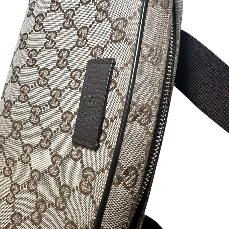 Gucci Monogram Belt Bag<br />
<br />
Code: 449174 486628<br />
<br />
Dimensions:<br />
Base length: 8.5 in<br />
Height: 5.5 in<br />
Width: 1.75 in<br />
Drop: 15 in<br />
<br />
In very good condition. Light scratching to the hardware. Light wear to the corner canvas.<br />
<br />
Does not come with the original dust bag or box.