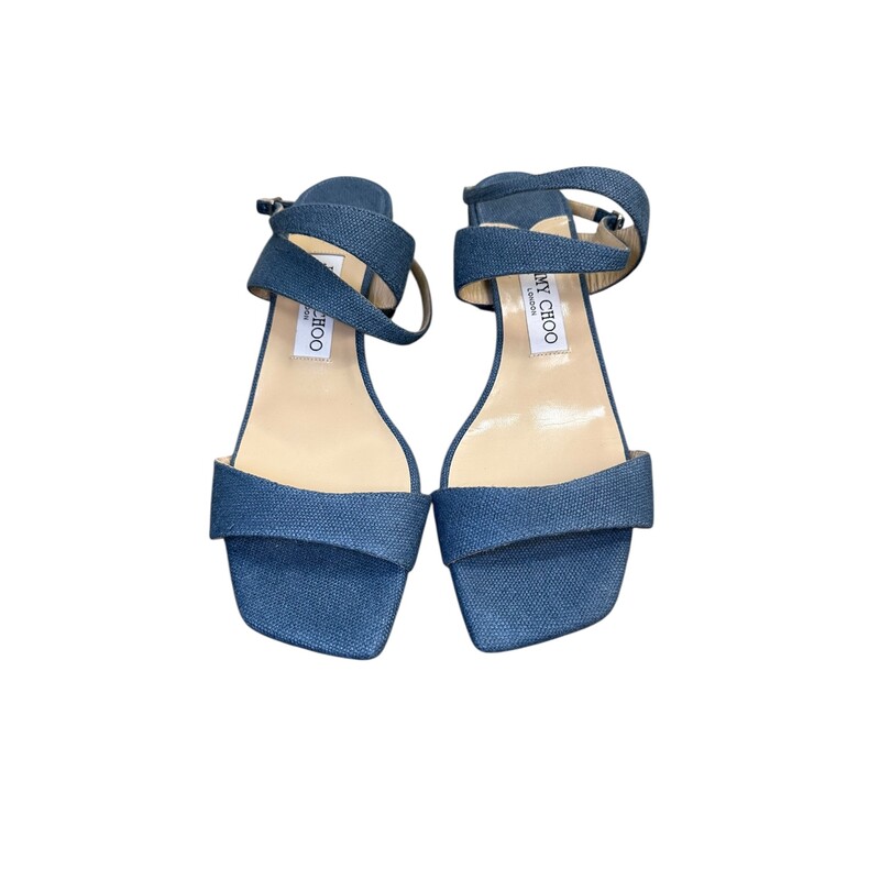 Jimmy Choo Jago Denim Sandals<br />
<br />
Size: 39<br />
<br />
In very good condition. Light marks on the bottoms of the shoes.<br />
<br />
Does not come with the original dust bag or box.