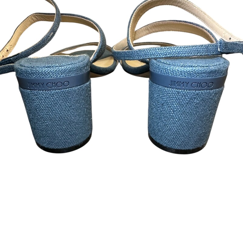 Jimmy Choo Jago Denim Sandals<br />
<br />
Size: 39<br />
<br />
In very good condition. Light marks on the bottoms of the shoes.<br />
<br />
Does not come with the original dust bag or box.