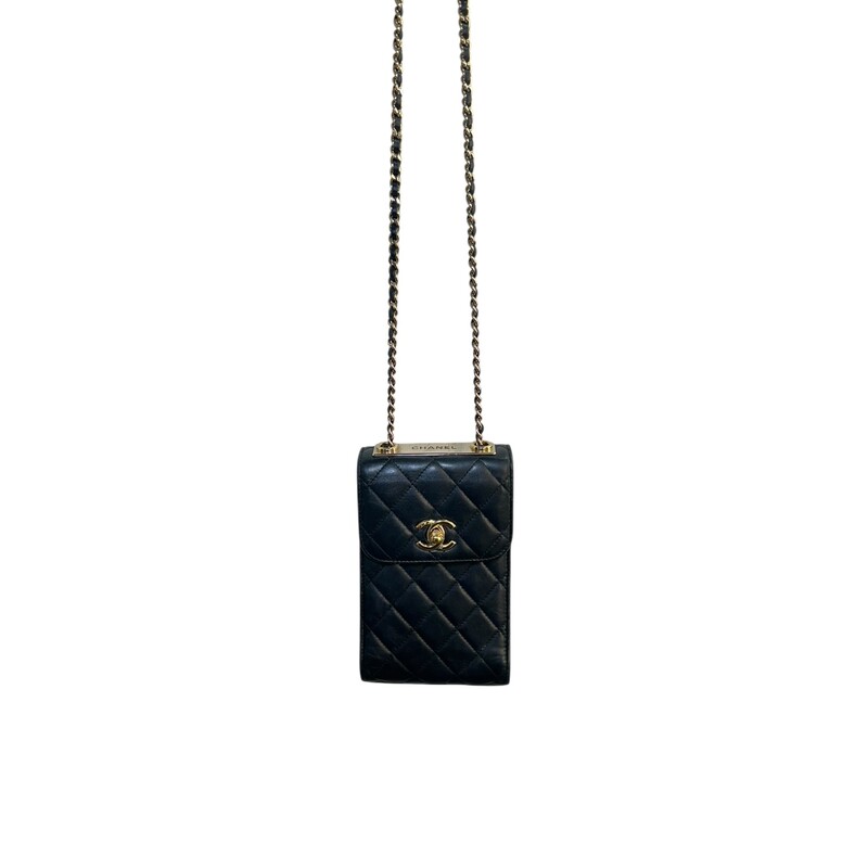 Chanel Trendy Lambskin Phone Holder<br />
<br />
Serial Code:24477884<br />
<br />
Dimensions:4.5 L x 7 H inches<br />
<br />
In very good condition. Some surface sctraches on the leather and hardware.<br />
<br />
Does not come with the original dust bag or box.