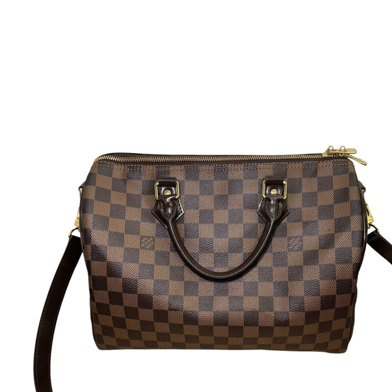 Louis Vuitton Speedy Bandoulière Damier Ebene 30<br />
<br />
Date Code: AA2108<br />
<br />
Dimensions:11.8 x 8.3 x 6.7 inches<br />
                      (Length x Height x Width)<br />
<br />
In excellent condition. Light scratching on the hardware.<br />
<br />
Comes with the original dust bag. No box.