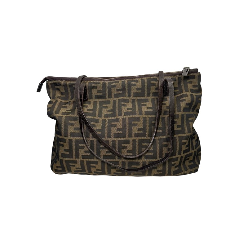 Fendi Zucca Monogram Nylon Tote<br />
<br />
Serial Code:2318BH023019<br />
<br />
Dimensions:13 L x 9 H inches<br />
<br />
In very good condition. Minor kink on the strap.<br />
<br />
Does not come with the original dust bag or box,