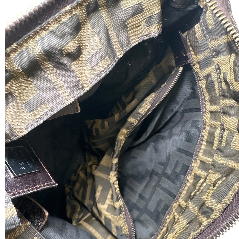 Fendi Zucca Monogram Nylon Tote<br />
<br />
Serial Code:2318BH023019<br />
<br />
Dimensions:13 L x 9 H inches<br />
<br />
In very good condition. Minor kink on the strap.<br />
<br />
Does not come with the original dust bag or box,