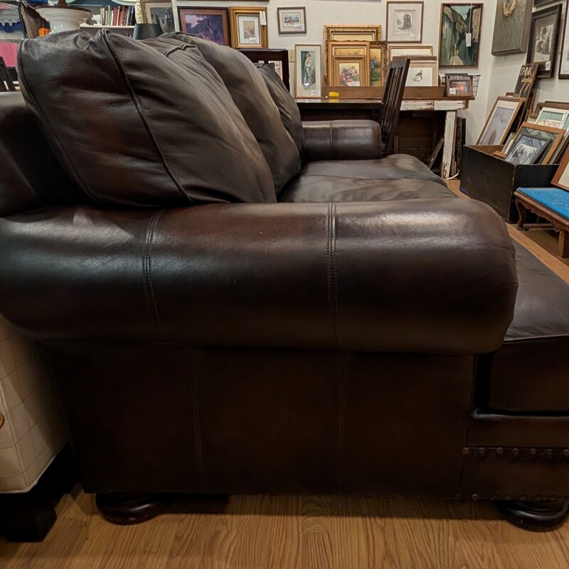 Studded Leather Sofa, Brown<br />
8 Foot x 40d x 37h