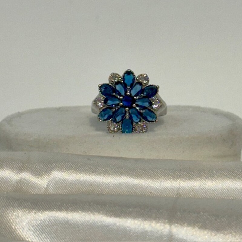 925 Sapph Flower Burst